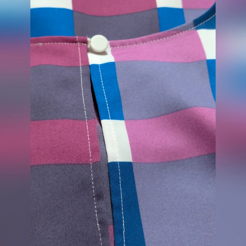 Ann Taylor Factory Plaid Flutter Sleeve Flare Dress | Large | Blue Purple - Picture 10 of 10